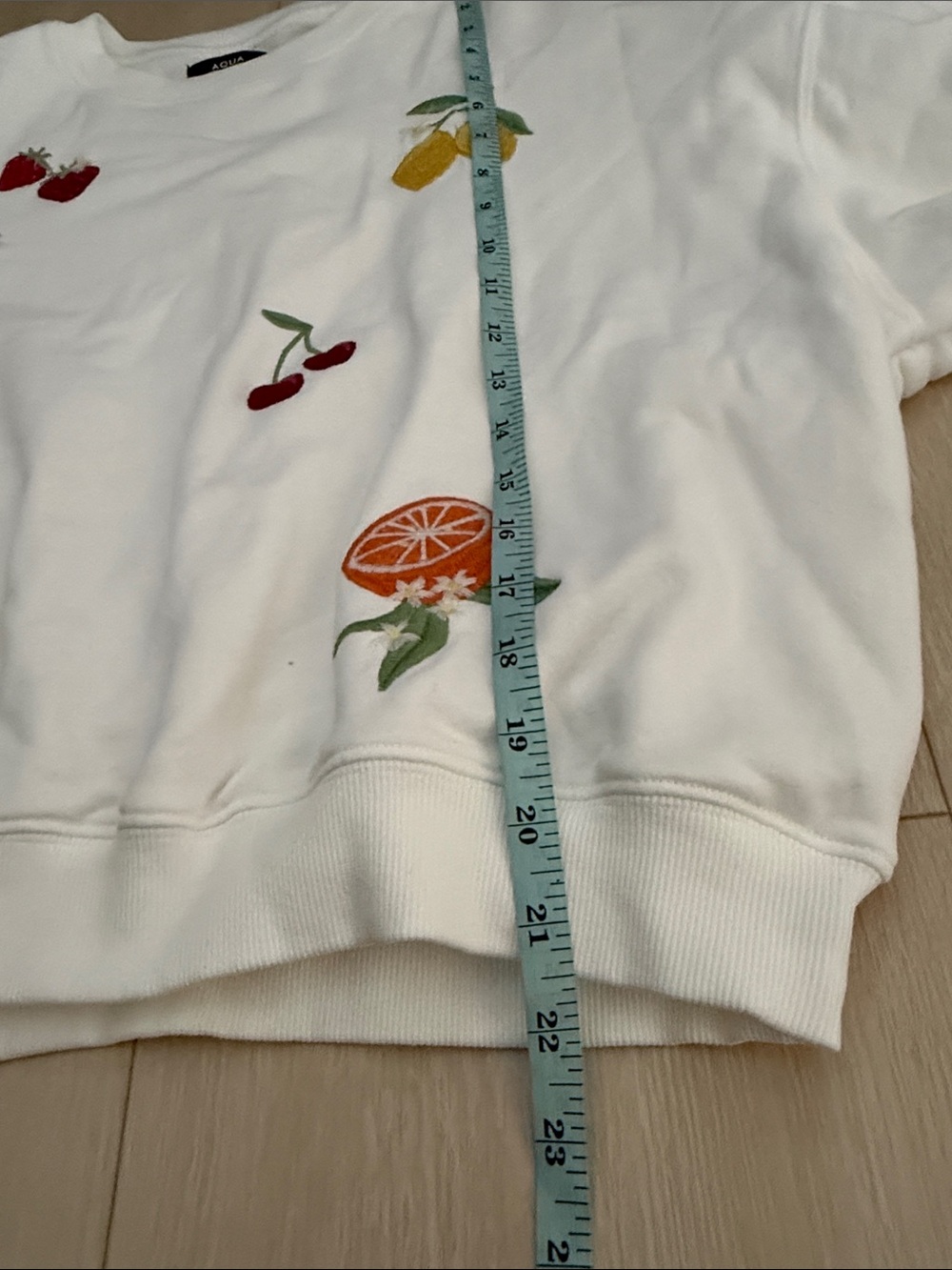 Aqua White Crewneck Sweatshirt with Colorful Fruit Embroidery - Picture 5 of 9
